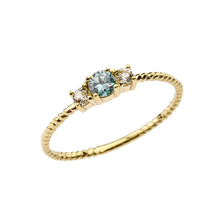 Gold Custom Gemstone White Topaz Rope Ring
