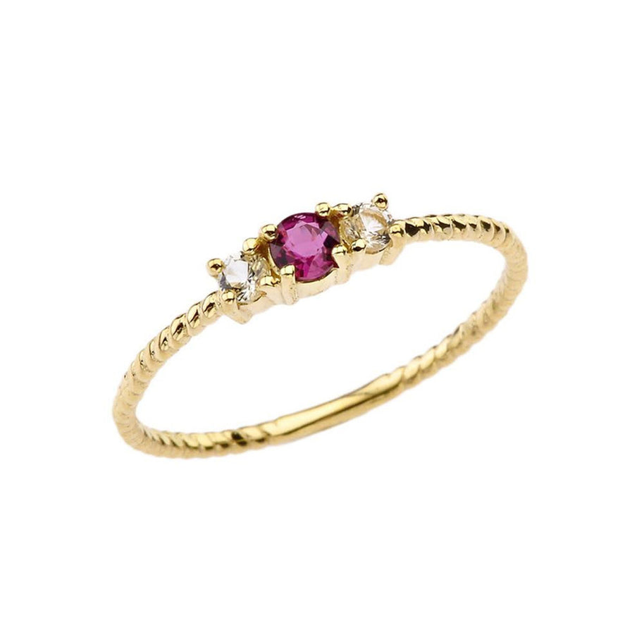 Gold Custom Gemstone White Topaz Rope Ring