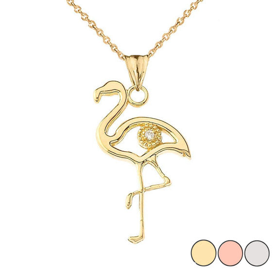 Diamond Flamingo Pendant Necklace in Gold (Yellow/Rose/White)