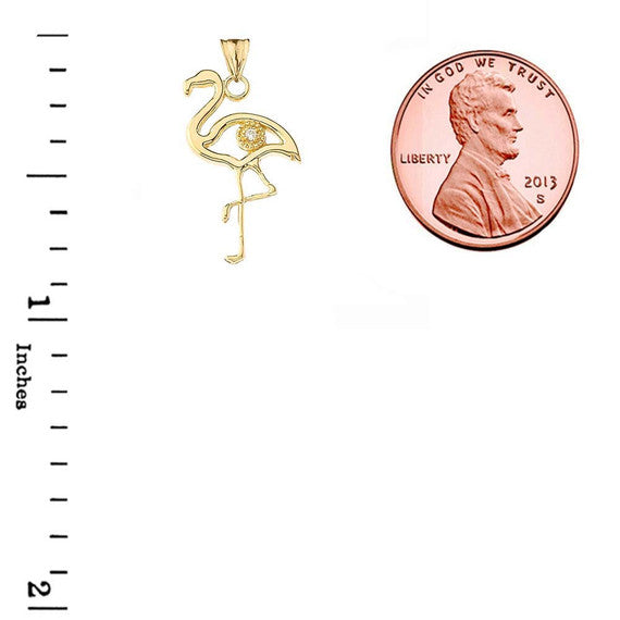 Diamond Flamingo Pendant Necklace in Gold (Yellow/Rose/White)