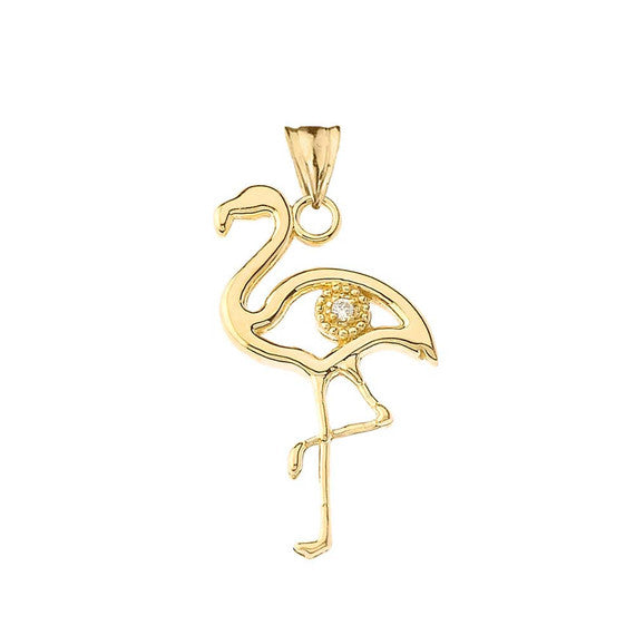Diamond Flamingo Pendant Necklace in Gold (Yellow/Rose/White)