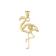 Diamond Flamingo Pendant Necklace in Gold (Yellow/Rose/White)