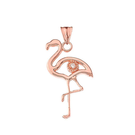 Diamond Flamingo Pendant Necklace in Gold (Yellow/Rose/White)