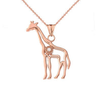 Diamond Giraffe Pendant Necklace in Gold (Available in Yellow/Rose/White)