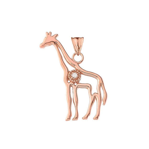Diamond Giraffe Pendant Necklace in Gold (Available in Yellow/Rose/White)