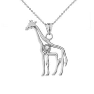 Diamond Giraffe Pendant Necklace in Gold (Available in Yellow/Rose/White)