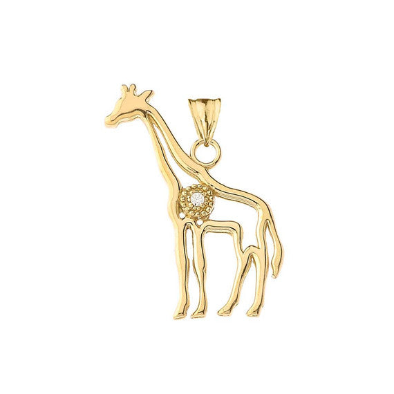 Diamond Giraffe Pendant Necklace in Gold (Available in Yellow/Rose/White)