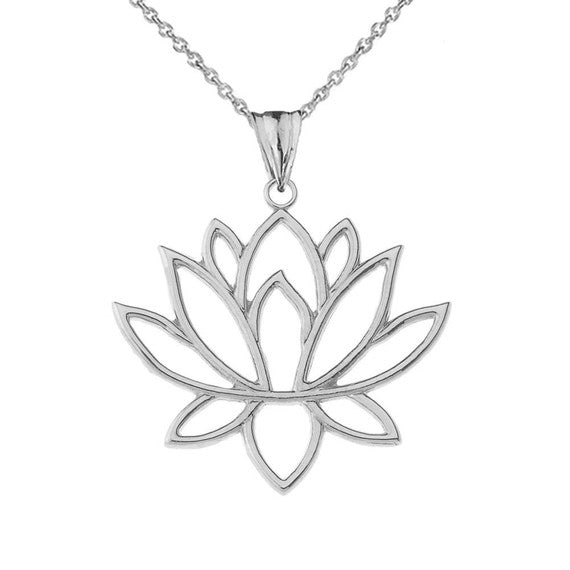 .925 Sterling Silver Beaded Lotus Flower Blossom Pendant Necklace