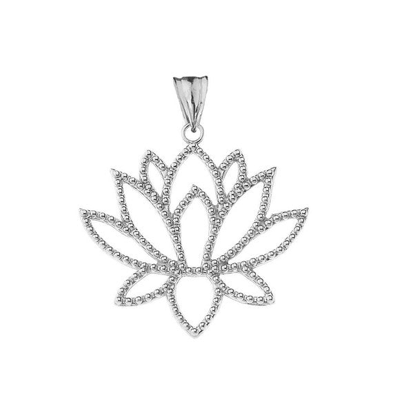 .925 Sterling Silver Beaded Lotus Flower Blossom Pendant Necklace