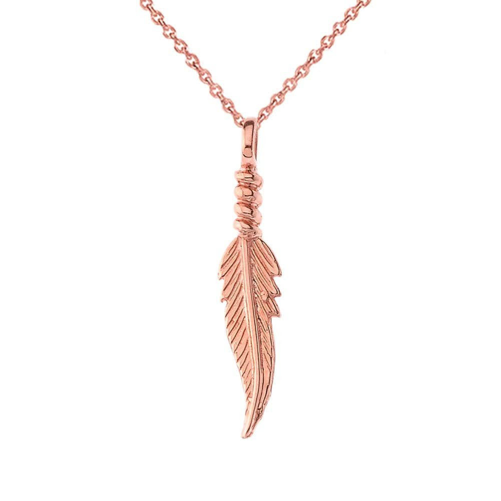 Solid Gold Dainty Feather Pendant Necklace(Available in Yellow/Rose/White Gold)