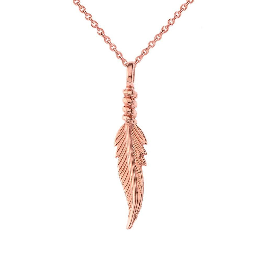 Solid Gold Dainty Feather Pendant Necklace(Available in Yellow/Rose/White Gold)