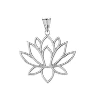 .925 Sterling Silver Beaded Lotus Flower Blossom Pendant Necklace