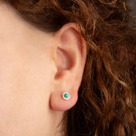 Yellow Gold Turquoise Gemstone Milgrain Stud Earrings