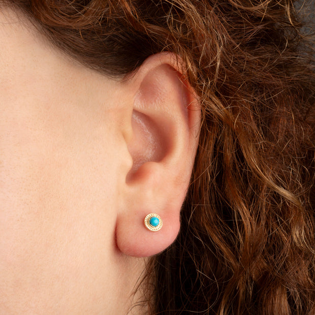 Yellow Gold Turquoise Gemstone Milgrain Stud Earrings