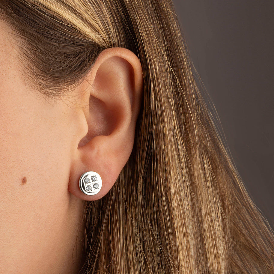 .925 Sterling Silver Cubic Zirconia Button Stud Earrings