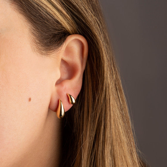 14K Yellow Gold Teardrop Stud Earrings S/M/L/XL