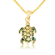 Gold Green Enamel Sea Turtle Pendant Necklace (Available in Yellow/Rose/White Gold)