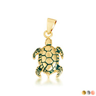 Gold Green Enamel Sea Turtle Pendant Necklace (Available in Yellow/Rose/White Gold)