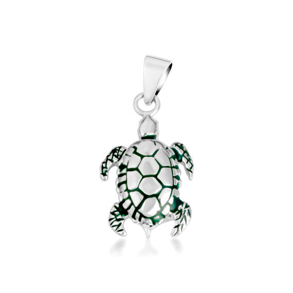 Gold Green Enamel Sea Turtle Pendant Necklace (Available in Yellow/Rose/White Gold)