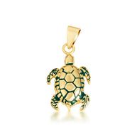 Gold Green Enamel Sea Turtle Pendant Necklace (Available in Yellow/Rose/White Gold)