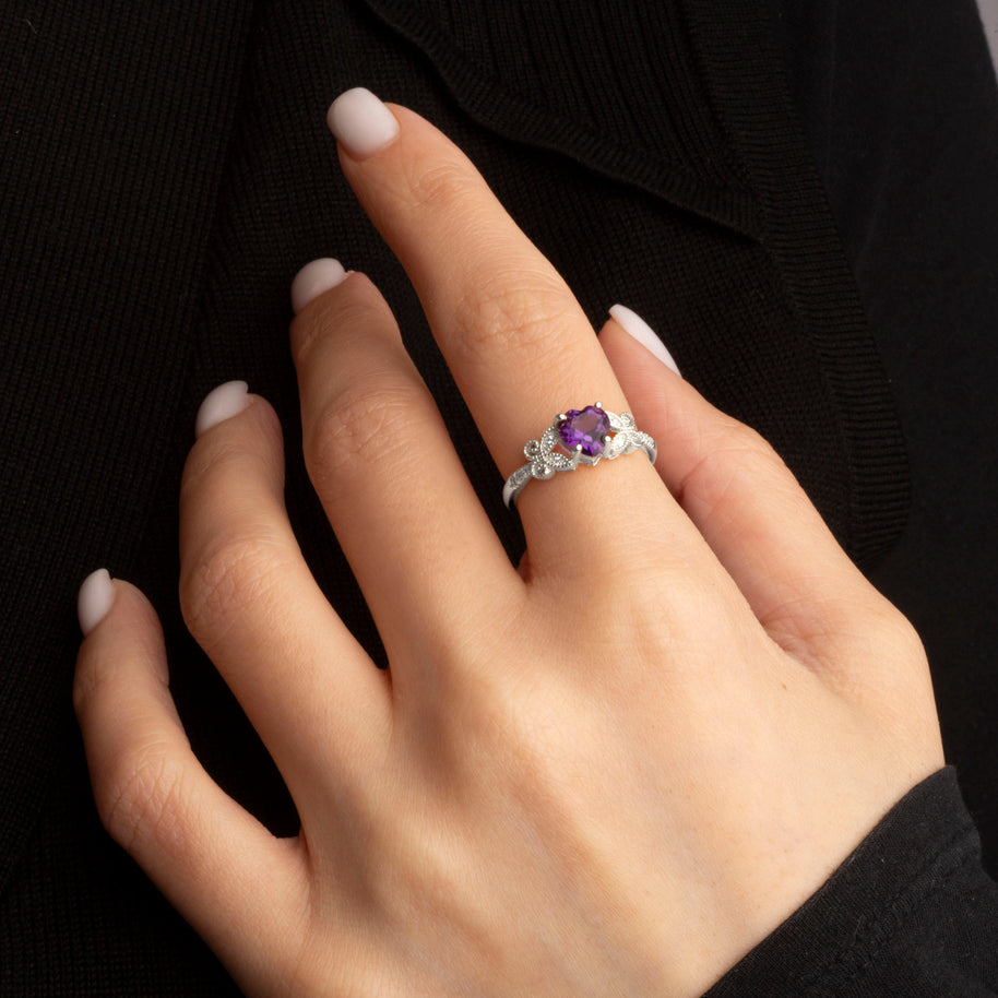 .925 Sterling Silver Personalized Heart Cut Birthstone Diamond Butterfly Ring