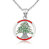 Gold Enamel Cedar Tree of Lebanon Circle Pendant Necklace (Available in Yellow/Rose/White (Gold)