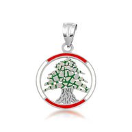 Gold Enamel Cedar Tree of Lebanon Circle Pendant Necklace (Available in Yellow/Rose/White (Gold)