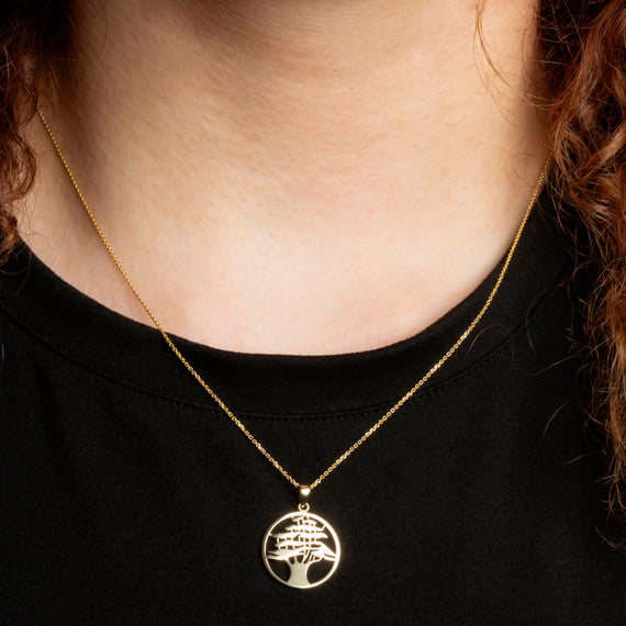 Yellow Gold Cedar Tree of Lebanon Pendant Necklace