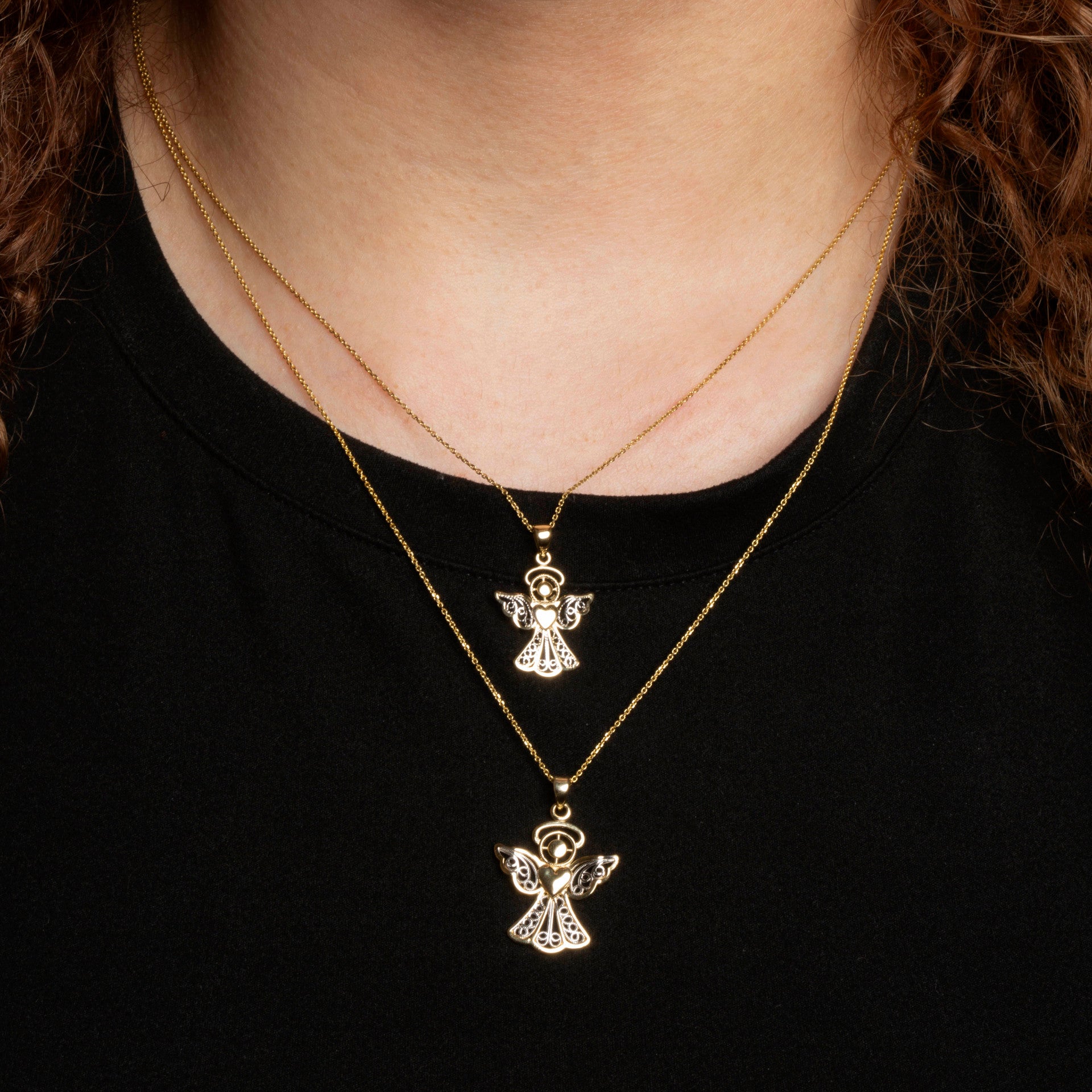 Two-Tone Gold Filigree Angel Heart Pendant Necklace