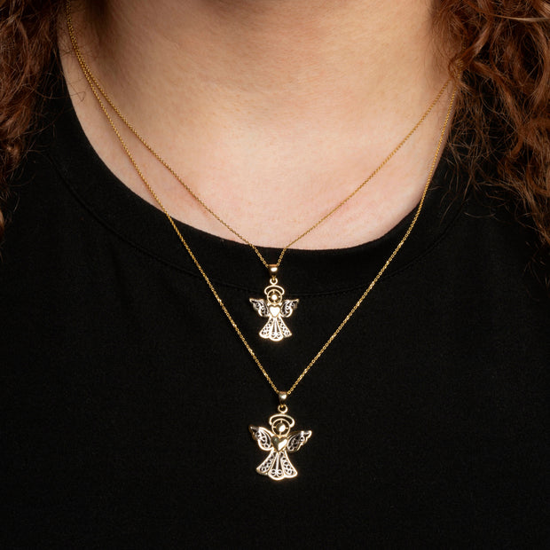Two-Tone Gold Filigree Angel Heart Pendant Necklace