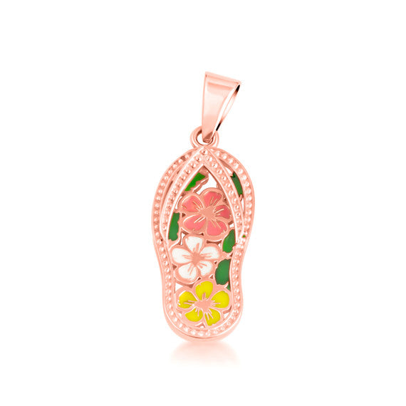 Gold Enamel Flower Sandals Beach Flip-Flops Milgrain Pendant Necklace (Available in Yellow/Rose/White Gold)