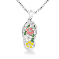 Gold Enamel Flower Sandals Beach Flip-Flops Milgrain Pendant Necklace (Available in Yellow/Rose/White Gold)