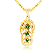 Gold Green Enamel Sea Turtle Sandals Beach Flip-Flops Milgrain Pendant Necklace (Available in Small/Medium/Large & Yellow/Rose/White Gold)