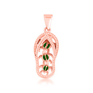 Gold Green Enamel Sea Turtle Sandals Beach Flip-Flops Milgrain Pendant Necklace (Available in Small/Medium/Large & Yellow/Rose/White Gold)