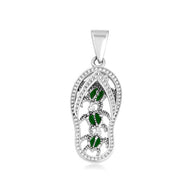 .925 Sterling Silver Green Enamel Sea Turtle Sandals Beach Flip-Flops Milgrain Pendant Necklace (Available in Small/Medium/Large)