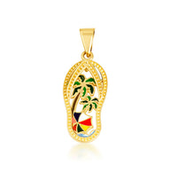 Gold Enamel Palm Tree Sandals Beach Flip-Flops Milgrain Pendant Necklace (Available in Small/Medium/Large & Yellow/Rose/White Gold)