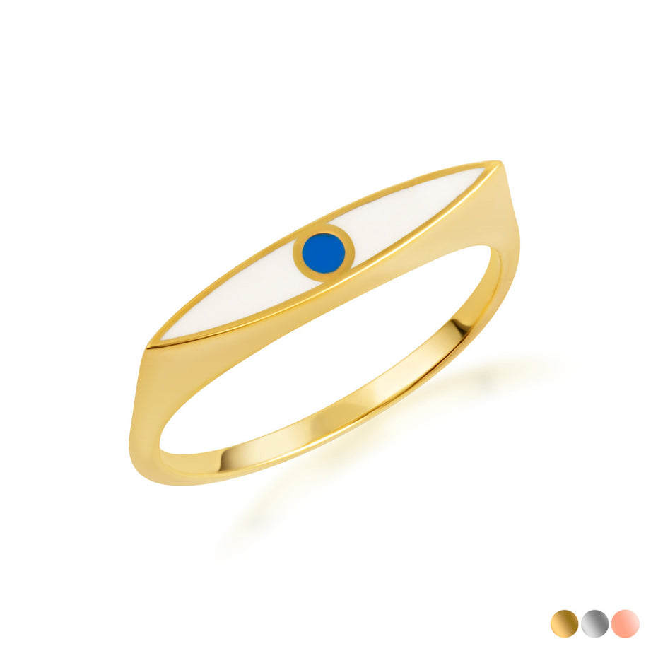 Gold Enamel Evil Eye Marquise Signet Ring (Available in Yellow/Rose/White Gold)