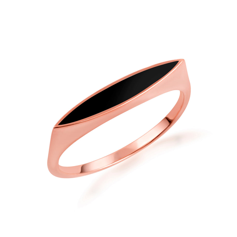Gold Black Enamel Marquise Signet Ring (Available in Yellow/Rose/White Gold)