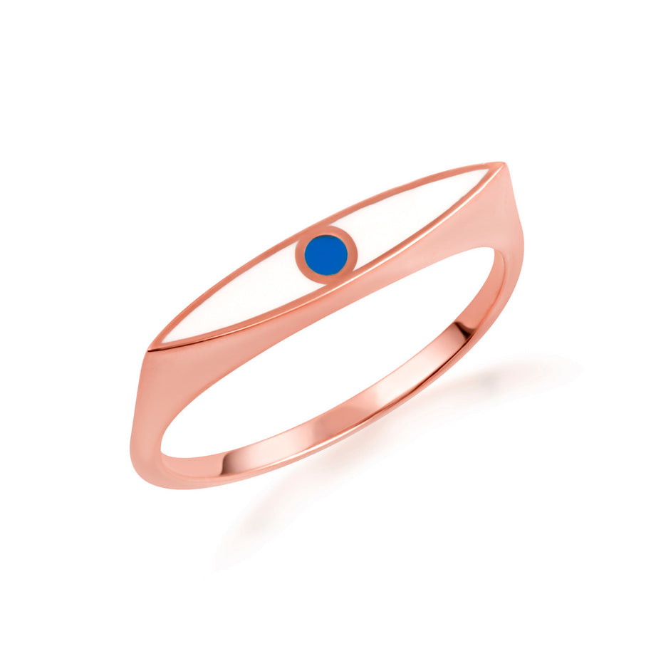 Gold Enamel Evil Eye Marquise Signet Ring (Available in Yellow/Rose/White Gold)