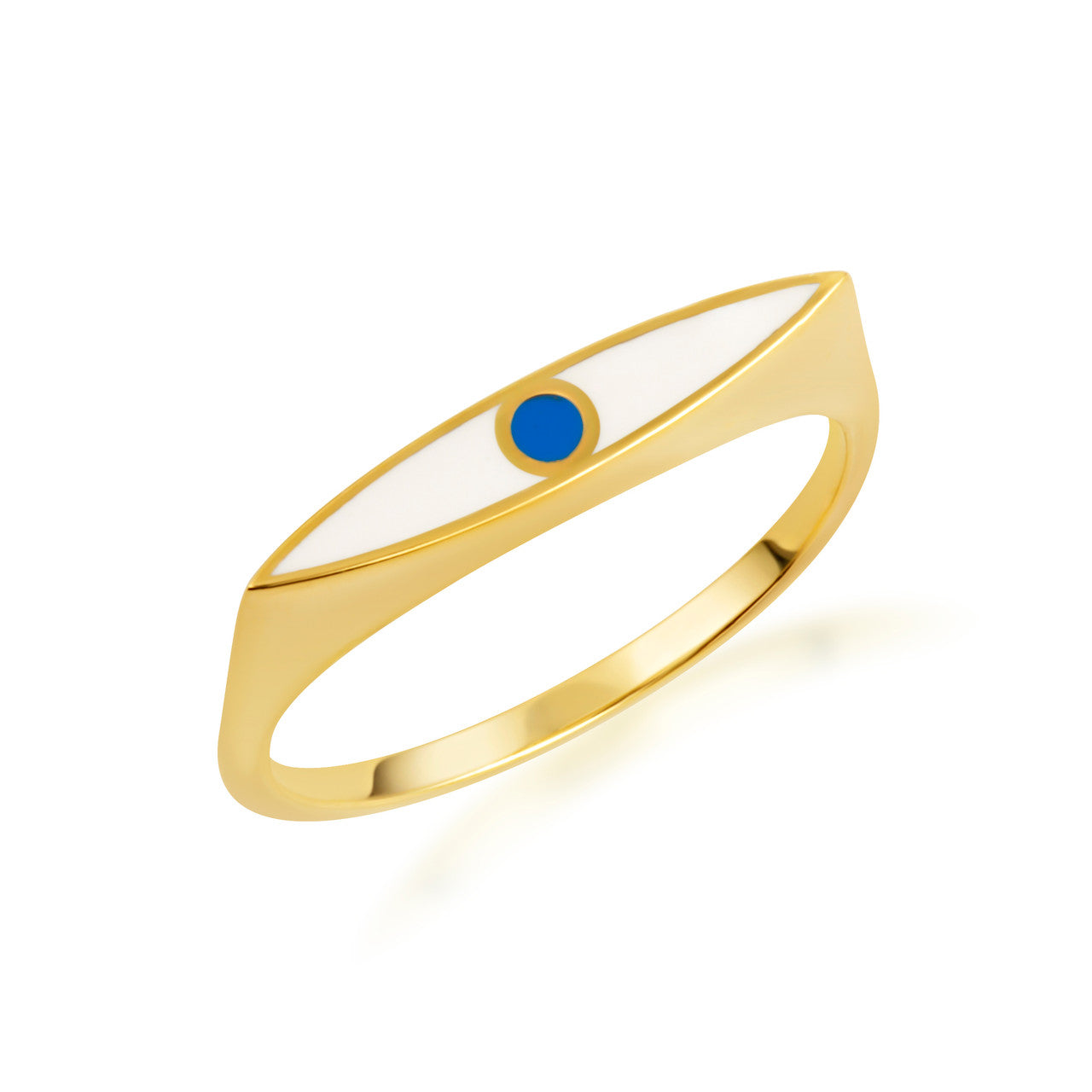 Gold Enamel Evil Eye Marquise Signet Ring (Available in Yellow/Rose/White Gold)