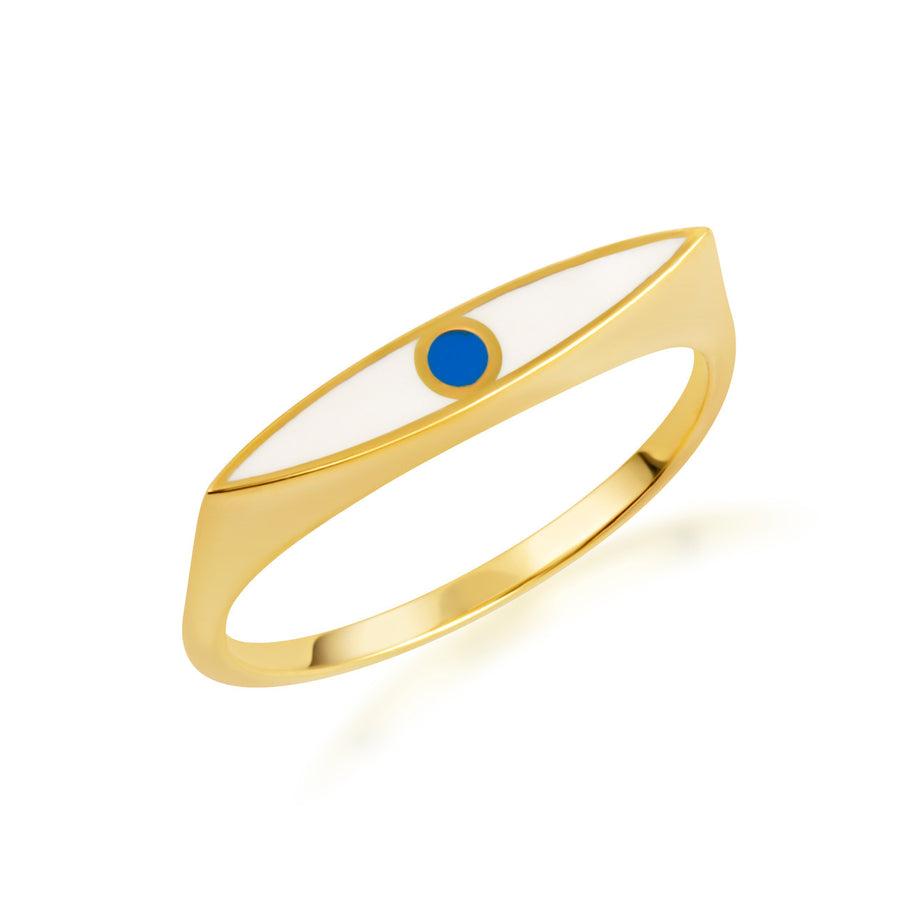 Gold Enamel Evil Eye Marquise Signet Ring (Available in Yellow/Rose/White Gold)