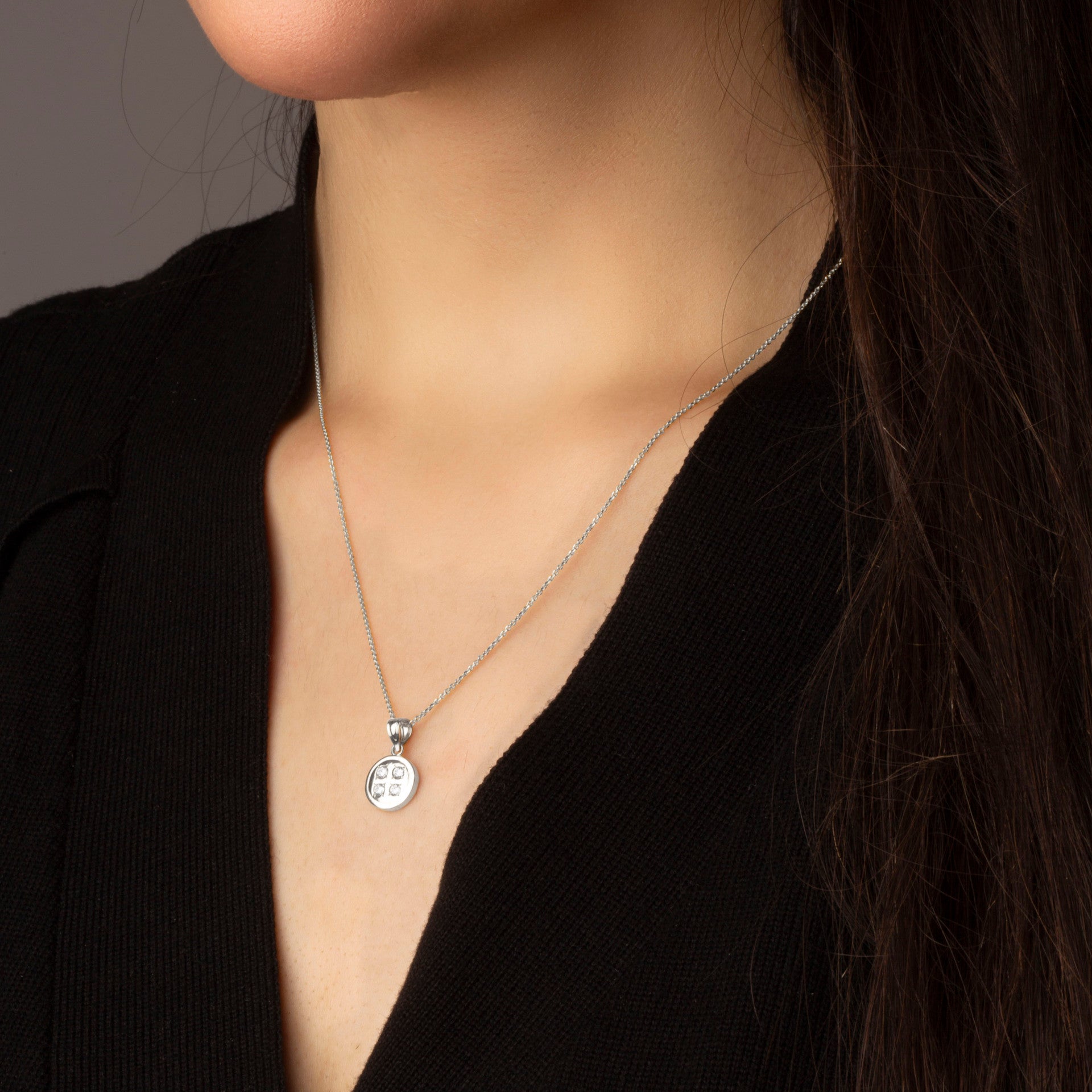 .925 Sterling Silver Button Stud Earrings Pendant Necklace Set