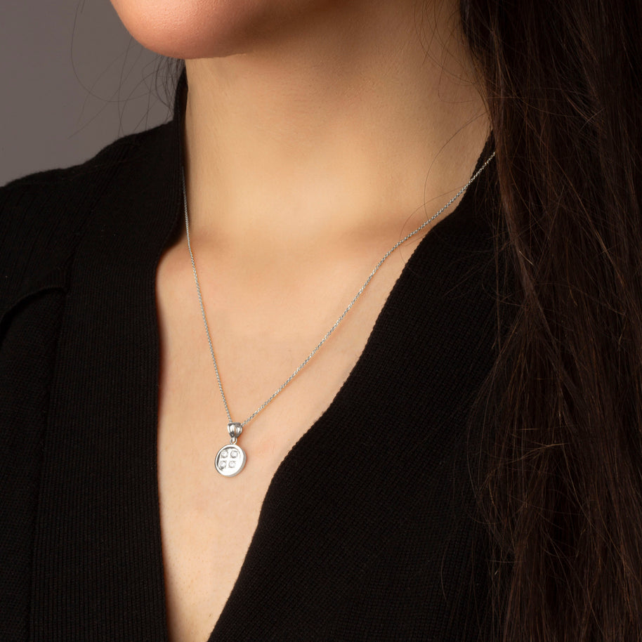 .925 Sterling Silver Button Stud Earrings Pendant Necklace Set