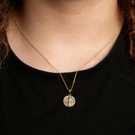 Two-Tone Gold Saint Benedict Cross Medallion Reversible Pendant Necklace