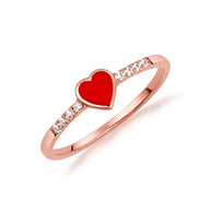 Gold Red Enamel Heart Lab Grown Diamond Ring (Available in Yellow/Rose/White Gold)