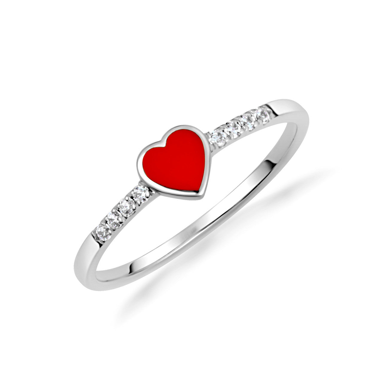 .925 Sterling Silver Red Enamel Heart Cubic Zirconia Ring