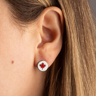 .925 Sterling Silver Enamel Canadian Maple Leaf Stud Earrings