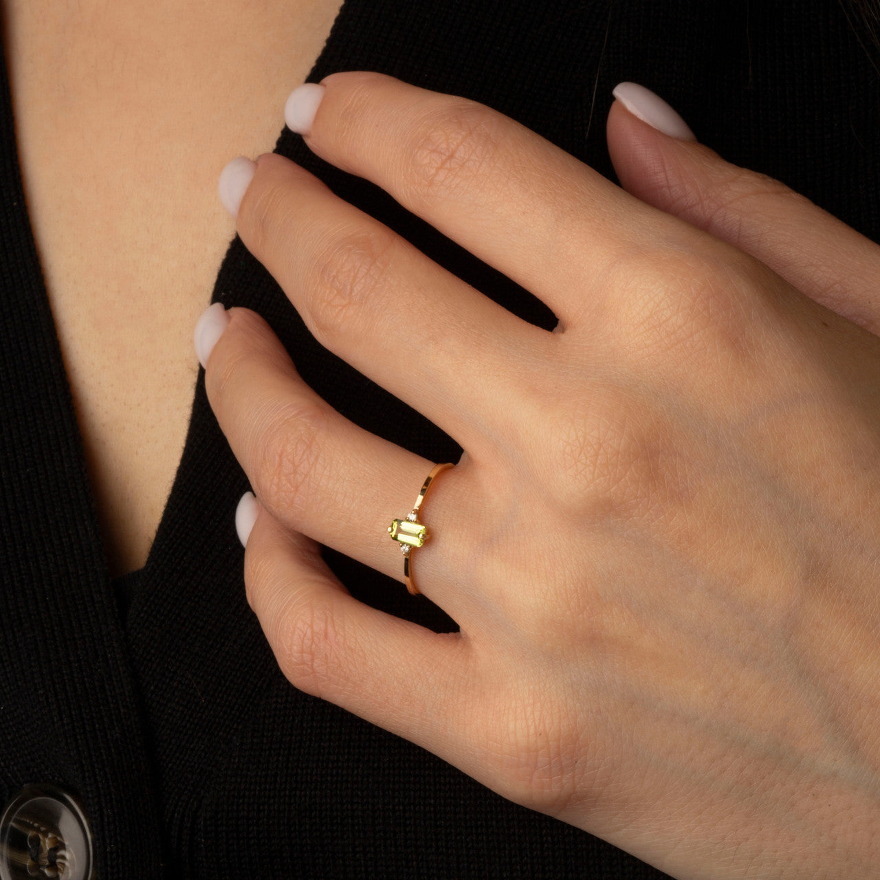 Gold Personalized Emerald Cut Birthstone Ring (Available in Yellow/Rose/White Gold)