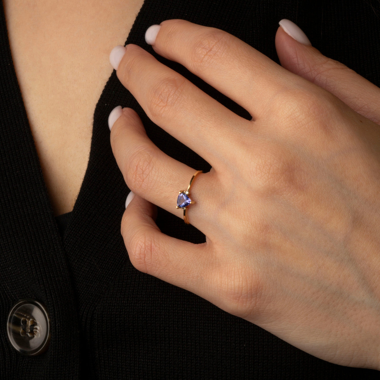 Gold Trillion Cut Tanzanite Gemstone Ring (Available in Yellow/Rose/White Gold)
