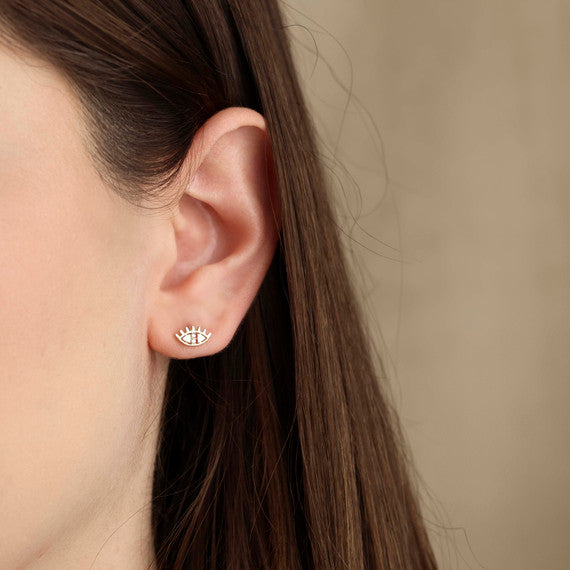 14K Gold Diamond Evil Eye Earrings